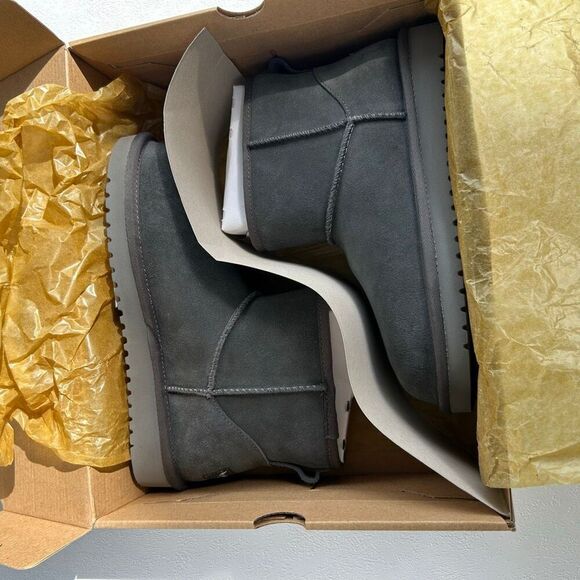 Koolaburra by UGG Short Gray Suede Boots Size 5 Women’s Shearling Lined with Box - Picture 7 of 9